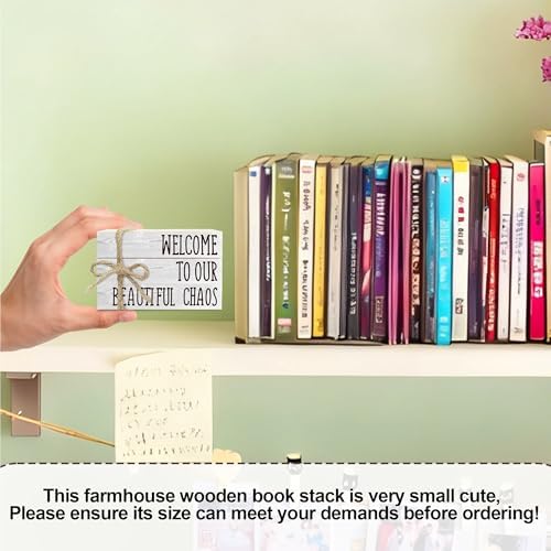 Decorative Books For Home Decor, Rustic Wood Book Stack For Table Decor, Welcome To Our Beautiful Chaos Decor Books For Living Room Bookshelf, Farmhouse Stacked Books Decor (L20) - Image 2