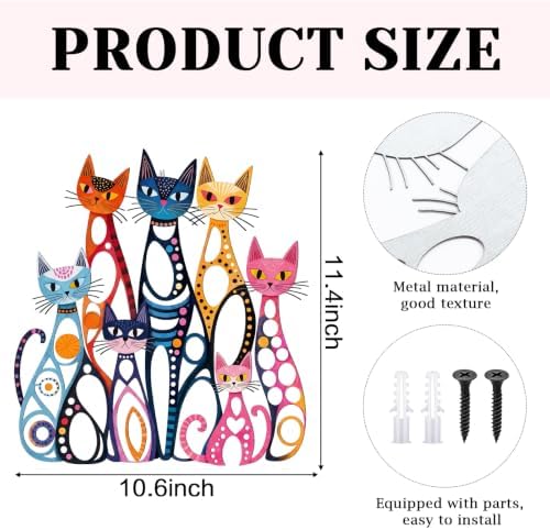 Wesiti Cat Wall Art Decor Iron Wall Sculptures Decor, 10.6 x 11.4 Inches - Image 2