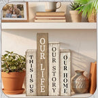Lineshading 4 Pcs Farmhouse Table Decor Wooden Book Our Home Our Story Life - Image 6