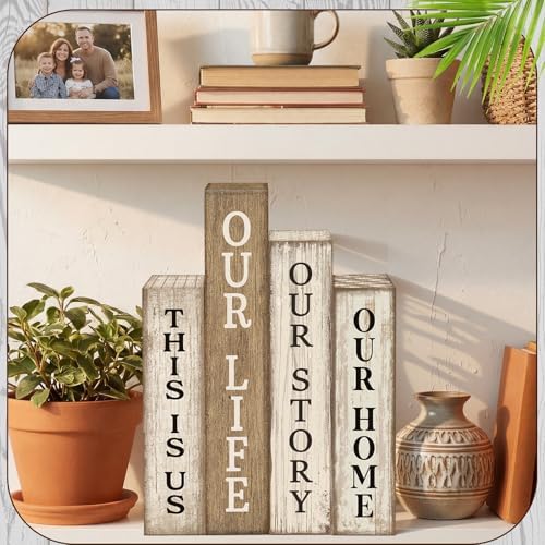 Lineshading 4 Pcs Farmhouse Table Decor Wooden Book Our Home Our Story Life - Image 6