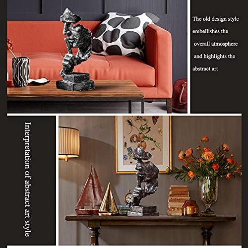 Silence is a Golden Statue Modern Mens Creative Office Home Room Decorations Sculpture Friends Bookshelf Decorative 4.7 x 4.3 x 13.18in(Silver) Modern Home Décor - Image 3