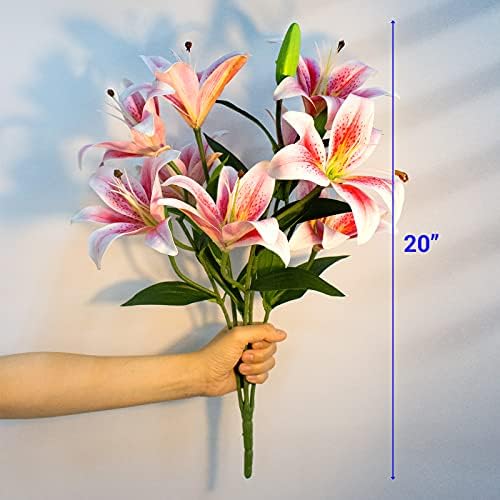 SNAIL GARDEN 12 Artificial Lily Flowers with 9 Heads Full Bloom Lily & 3 Buds, Long Stem Artificial Stargazer Lilies, Faux Tiger Bouquets for Home Hotel Flower Arrangement Party Decor - Image 4