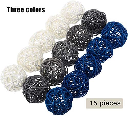 Yaomiao 15 Pcs Decorative Wicker Rattan Ball, 1.8 in, Navy Blue Gray White - Image 4