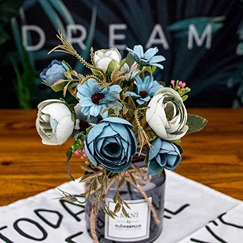 CATTREE Artificial Peony Bud Mixed Flowers, Plastic Plants Silk Fake Flowers Bouquet Bridal Home Garden Office Kitchen Bathroom Table Centerpieces Wedding Decor Decorations 4 pcs - Blue - Image 3