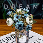 CATTREE Artificial Peony Bud Mixed Flowers, Plastic Plants Silk Fake Flowers Bouquet Bridal Home Garden Office Kitchen Bathroom Table Centerpieces Wedding Decor Decorations 4 pcs - Blue - Image 3