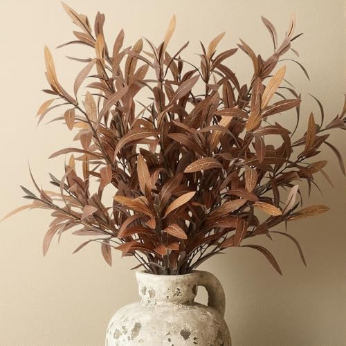 6Pcs Faux Olive Branches for Vases,23.6'' Tall Faux Fall Stems for Vases,Brown Artificial Olive Tree Branches for Fall Decor,Fall Foliage Stems,Fall Eucalyptus Stems for Home Decor,Floral Arrangement - Image 5