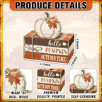 Geelin 4 Pcs Fall Tiered Tray Decorations Thanksgiving Wooden Pumpkin and Maple Leaf Book Stack Signs, Autumn Vintage Table Decoration for Home Office Table Shelf Centerpiece Farmhouse Decorations - Image 3