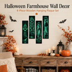 Retro Halloween Sign, 4 Pcs Halloween Hanging Signs, Wooden Wall Art Decor - Image 6