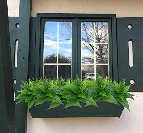 CATTREE Artificial Plants Outdoor Decor, Fake Plant Shrubs Faux Grass Plastic Leaves Greenery Bushes Home Garden Wedding Party Decorations Indoor Office Yard Verandah Planter Filler - Green 2 Pack - Image 4