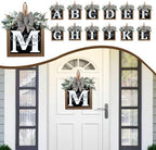 Ultra Large 14'' Last Name All Year Round Front Door Wreath with 26 Initial Letter Welcome Sign All Seasons Eucalyptus Garland and Bow Wreaths for Front Door Porch Farmhouse Decoration (M) - Image 5