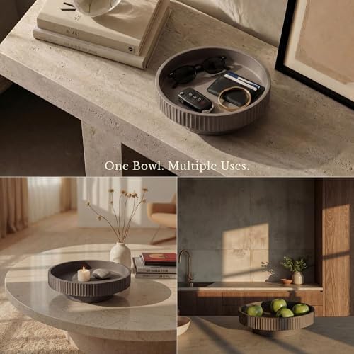 JUPTR Concrete Fruit Bowl (12") – Shallow Fluted Pedestal Decorative Centerpiece Bowl for Table, Entryway Catch-All & Modern Home Decor – Heavyweight Stone Bowl (Charcoal) - Image 5