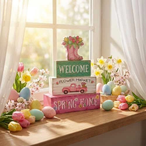 4Pcs Fall Decorations, Wooden Table Decor for Thanksgiving (Spring) - Image 5