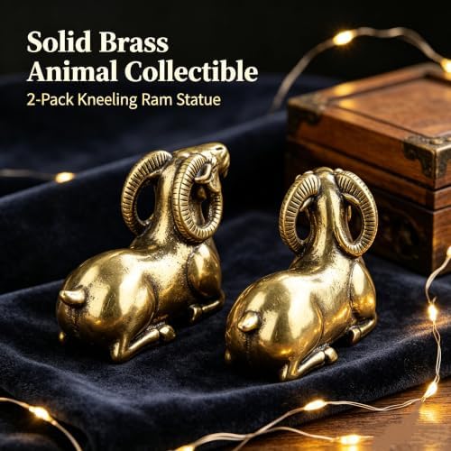 2-Pack Mini Solid Brass Goat Figurines, Vintage Kneeling Ram Statue Set, Small Metal Animal Sculpture Ornament for Tabletop Shelf Tea Room Decor, Collectible Gift (1.2" H × 1.6" L Each) - Image 6