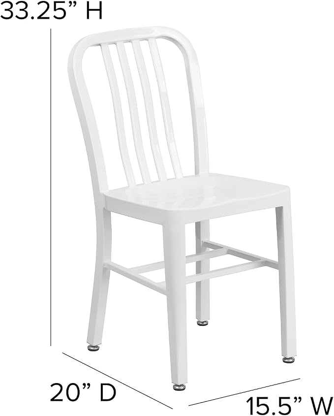 Flash Furniture Commercial Grade White Metal Indoor-Outdoor Chair - Image 3