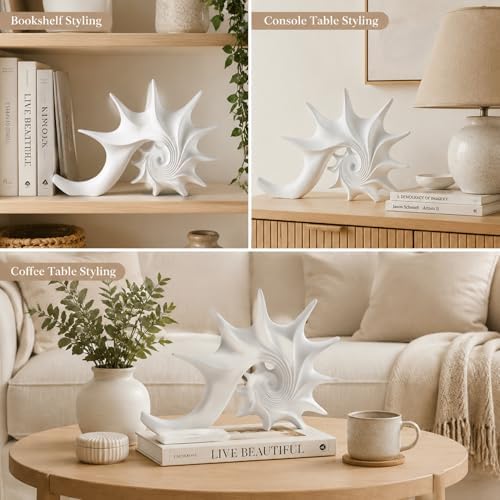Coastal Nautical Beach Decor White Conch Resin Statue - Image 5