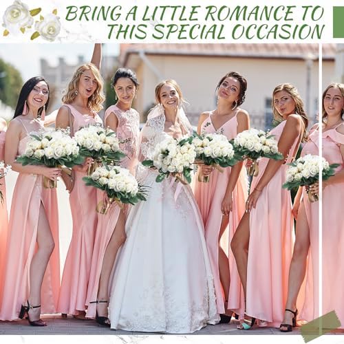 Zeyune 12 Bunches Wedding Bridesmaids Bouquets 144 Heads 7 Inch Artificial Rose Bouquets Silk Fake Flower Bulk with Stems for Proposal Anniversary Bridal Shower Home Party Decor(White) - Image 5