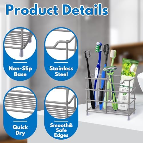 Toothbrush Holders for Bathrooms 304 Stainless Steel Quick Drying Grey - Image 7
