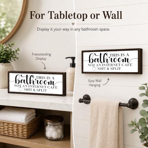 Bathroom Wooden Sign, This is A Bathroom Not An Internet Cafes hit & Split, Funny Farmhouse Bathrooms Wall Decor, Rustic Solid Wood Sign, Modern Farmhouses Restroom Decor Gift, 9.5 x 3.1 Inches - Image 2