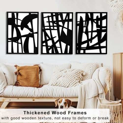 3D Wood Abstract Wall Art, Framed Black and White Wall Art, Modern Minimalist Black Wall Decor for Living Room Bedroom Bathroom Dining Room (Ready to Hang, 12x16 inches, Set of 3, Framed) - Image 4