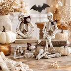 Dlfghos 3 Pieces Halloween Skeleton Statue Halloween Skull Figurine Home Decor Reading Skeleton Figurines Decorations for Indoor Fireplace Home Kitchen Desk Office Party - Image 3