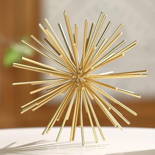 Metal Decorative Starburst Ball, 6 Inch Gold Sphere Decor, Spiky Star Burst Tabletop Sculpture, Mid-Century Modern Metal Spike Ball for Home, Living Room, Office & Shelf Decor - Image 2