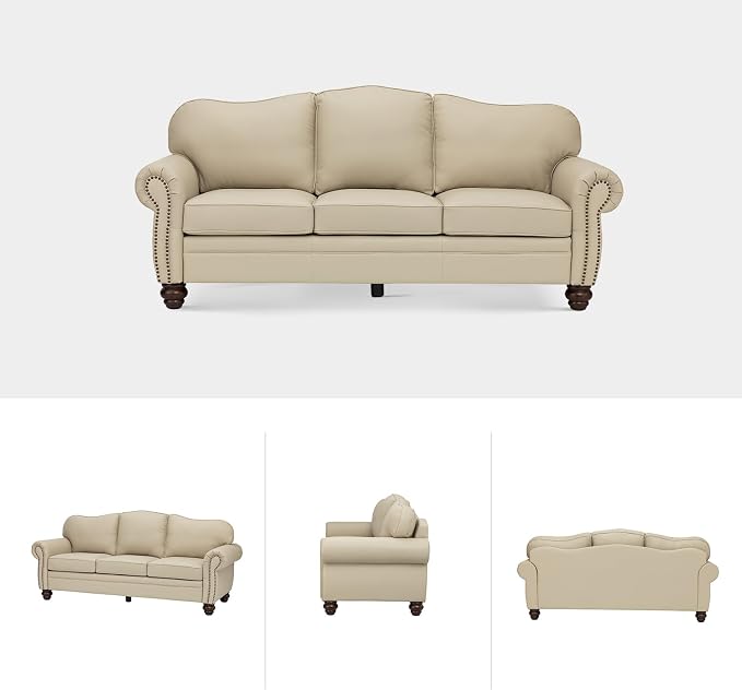 81" Genuine Leather Sofa, Classic 3-Seater Couchs - Image 7