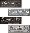 Joyhawk 4 Pieces Home Wall Decor Signs, THIS IS US/TOGETHER/BLESS THIS HOME/FAMILY Wall Decor For Living Room Bedroom, Rustic Wooden Farmhouse Wall Art Decor, 4.7 x 13.8 Inch(Mixed Color) by JOYHAWK-DesigningaBetterLife