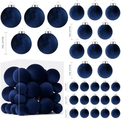 Velvet Christmas Ball Ornaments - 30pcs Flocked Christmas Ornaments Set Shatterproof Classic Hanging Xmas Tree Decorations with Rope for Wreath Holiday Home Decor (Blue) - Image 2