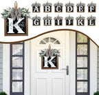 Ultra Large 14'' Last Name All Year Round Front Door Wreath with 26 Initial Letter Welcome Sign All Seasons Eucalyptus Garland and Bow Wreaths for Front Door Porch Farmhouse Decoration (K) - Image 5