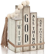 Lineshading 4 Pcs Christian Table Decor Wooden Book God All Things Possible by Lineshading
