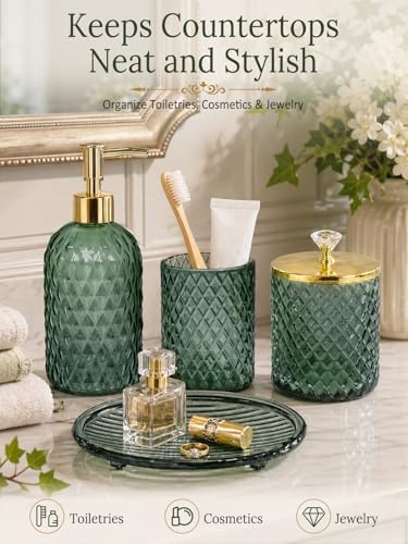 Haturi Glass Bathroom Accessories Set, Sage Green Bathroom Set, 4 Pcs - Image 3