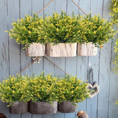 CATTREE Artificial Lavender for Decoration, Fake Flowers Flocked Plants Plastic Faux Flower Bundles Outdoor Indoor Wedding Bouquet Kitchen Table Centerpieces Arrangements DIY Decor - Yellow 8 Pack - Image 5
