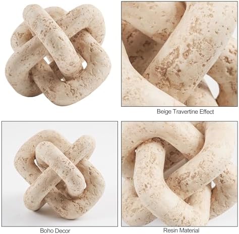 DN DECONATION 3 Link Knot Decor, Beige Travertine Coffee Table Decoration - Image 5
