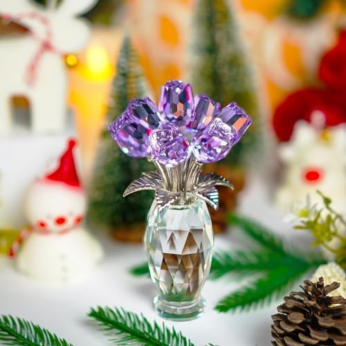 Purple Crystal Rose Flower Figurine Collectible Table Centerpiece Decor - Image 6