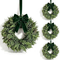 4 Pcs Small Christmas Hanging Wreaths with Artificial Cedar Pine Greenery Dark Green Velvet Ribbon Mini Cabinet Wreath for Porch Front Door Window Wall Farmhouse Rustic Christmas Winter Holiday Decor by Unknown