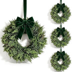 4 Pcs Small Christmas Hanging Wreaths with Artificial Cedar Pine Greenery Dark Green Velvet Ribbon Mini Cabinet Wreath for Porch Front Door Window Wall Farmhouse Rustic Christmas Winter Holiday Decor by Unknown
