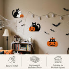 Lucky Merit Black Cat Halloween Decor, 3 Pcs Wooden Cat Pumpkin Decorations - Image 2