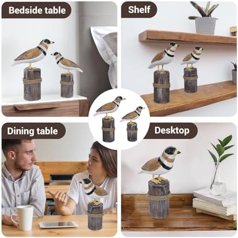 Hand-Carved Wooden Shorebird Decor – Set of 2 Seabird Figurines on Rustic Wood Posts, Coastal Nautical Theme Tabletop Ornaments for Home, Shelf, or Beach House Decor - Image 4