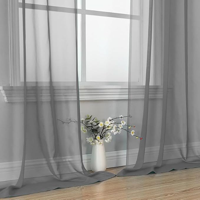 Charcoal Grey Sheer Curtains 90 Inches Long 2 Panels - Image 5