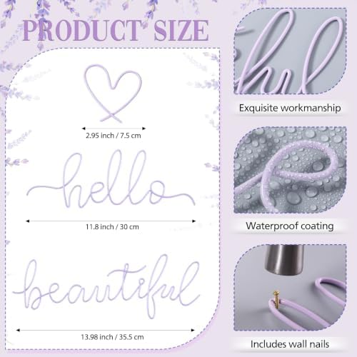 Hicarer Metal Hello Beautiful Wall Art Minimalist Wall Decor, Purple - Image 2
