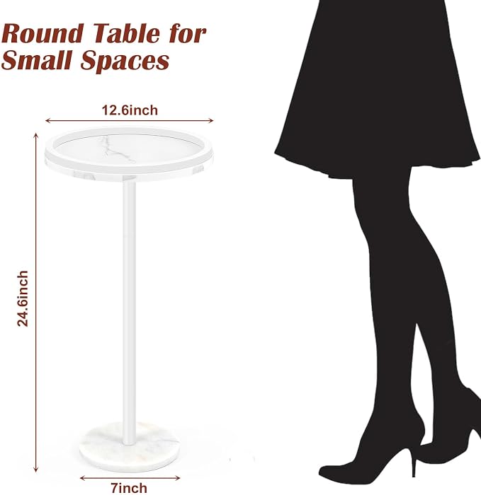 smusei Small Drink Table with Marble Base Round Side Table - Image 2