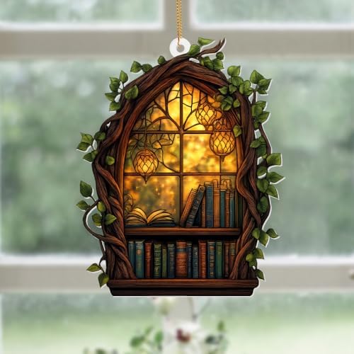 Gothic Window Book Ornament – Stained Glass Style Acrylic Christmas Ornament with Books & Ivy, Fantasy Home Décor, Book Lover Gifts for Women, Teacher & Librarian Holiday Decoration(Sun-19) - Image 7