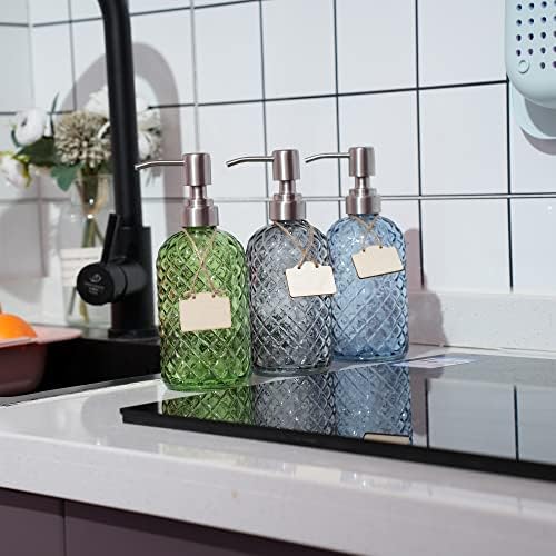 16oz Diamond Pattern Glass Soap Dispenser with Rust Resistant Pump - Image 6