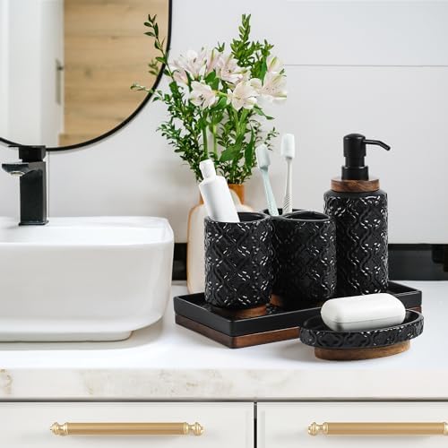 RQYIXI Ceramic Bathroom Accessories Set,Black,6 Piece,with Trash Can - Image 4