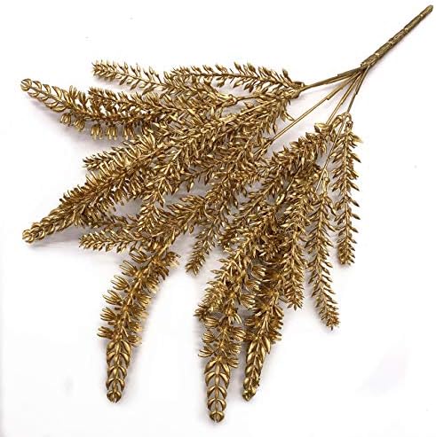 CATTREE Christmas Artificial Golden Plants, Plastic Grass Faux Shrubs Fake Lavender Leaves Simulation Wheat Ears Bushes Home Indoor Wedding Party Decoration Hall Table Planter Filler - Gold 4 Pack - Image 3