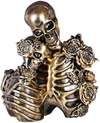 Halloween Skeleton Decor, Gothic Skeleton Couple Resin Statue with Roses by XYQXYQ