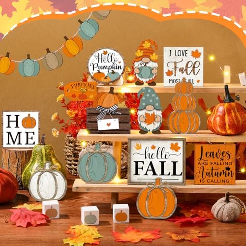 Fairysandy 21 Pcs Fall Tiered Tray Decor, Thanksgiving Table Sign, Pumpkin - Image 2