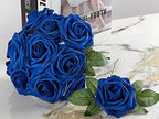 Royal Blue Rose 50pcs Foam Rose Real Looking Fake Rose with Stems Leaves for Home Decoration Party Garden Centerpieces DIY Wedding Bouquets（Royal Blue） - Image 3