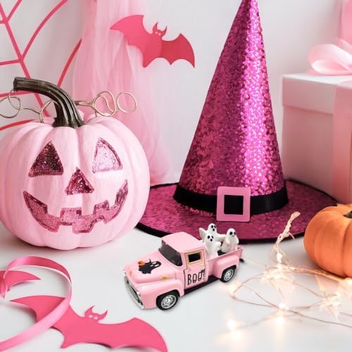 Pink Halloween Ghost Decor Vintage Metal Truck with 3 Mini Ghost Figurines - Image 6