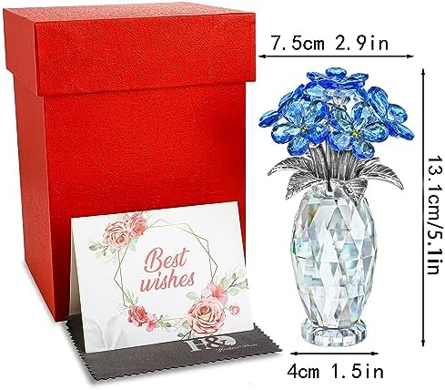 Blue Crystal Glass Forget Me Not Flower Figurine Table Centerpiece Decor - Image 5